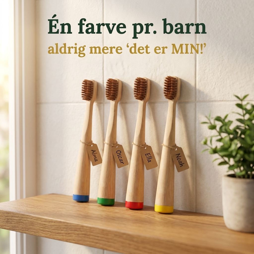 Børnetandbørste i bambus på badeværelseshylde