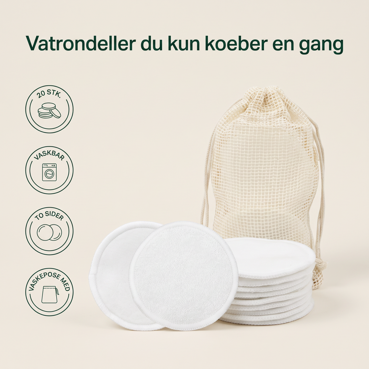 DA· 20 stk., vaskbar, to sider, vaskepose med