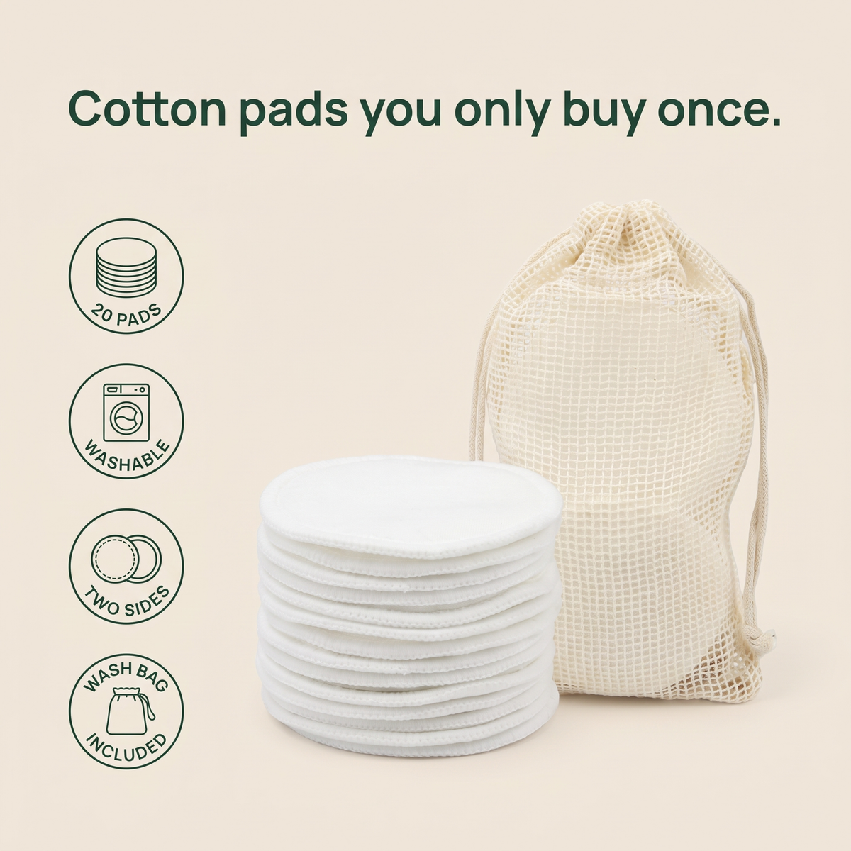 EN· 20 pads, washable, two sides, wash bag included
